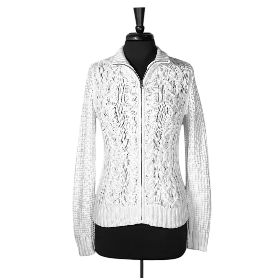 Ralph Lauren Womens Sweater White Cable Knit Zip Preppy Old Money Knit Jacket S - Image 2 of 4