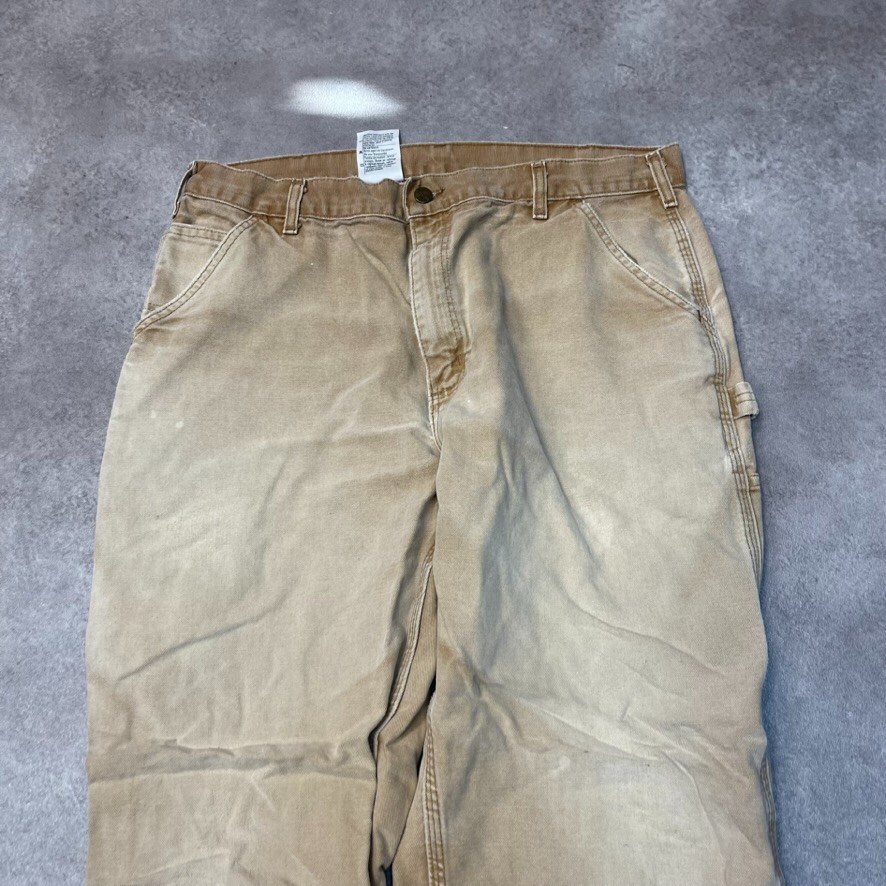 Carhartt Carpenter Denim Jeans Mens 38" Baggy Fit Wide Leg Trousers, Beige image 3