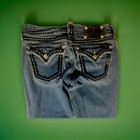 Vintage Womens Miss Me Medium Wash Distressed Bootcut Jeans 27 x 29 1/2
