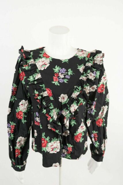 Zara Multicolor Floral Print Blouse With Ruffle Long Sleeve Size 