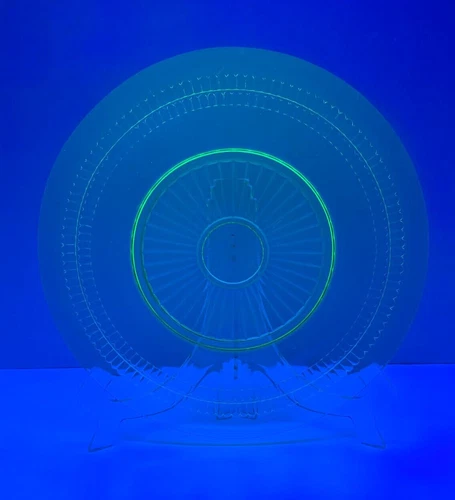 Vintage Green URANIUM Depression Glass Large 11” Plate UV Glows