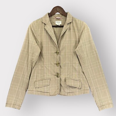 American Eagle Jacket Women M Beige Plaid Pockets Long Sleeve Academia E88