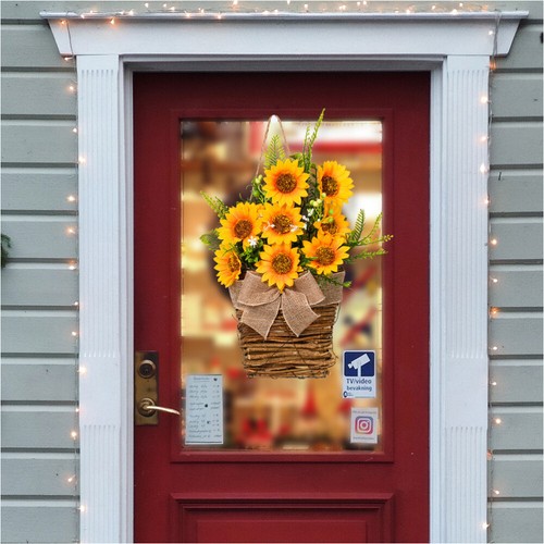 Hanging Wreath Garden Decor Sunflower Garland Wreaths for Front Door - Picture 4 of 10