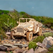 ROKR 1:18 3D Wooden Puzzle Army Jeep Car Mechanical Kits Teens Kids Xmas Gift
