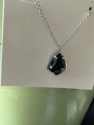 New W Tag Rhodium Plated KENDRA SCOTT CORY BLACK Opaque GLASSS PENDANT  NECKLACE