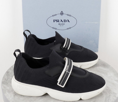 Women's PRADA Cloudbust Black White Fabric Sneakers Size 39