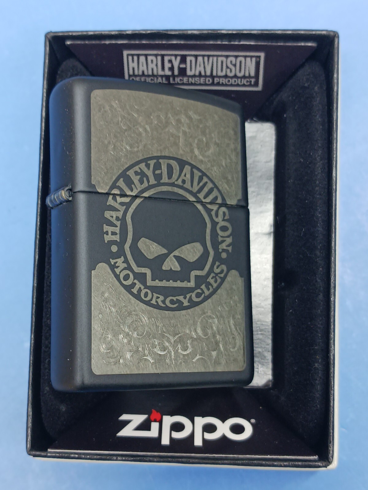 Zippo Laser-Etched Harley Davidson Skull Black Matte 29291