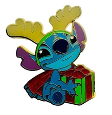 Disney Parks Christmas Stitch Pin 2011 With Scarf, Reindeer And Holiday Gift