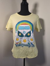 Volkswagen Official Licensed T Shirt, Women's XL, Van Daisies Rainbow, Yellow