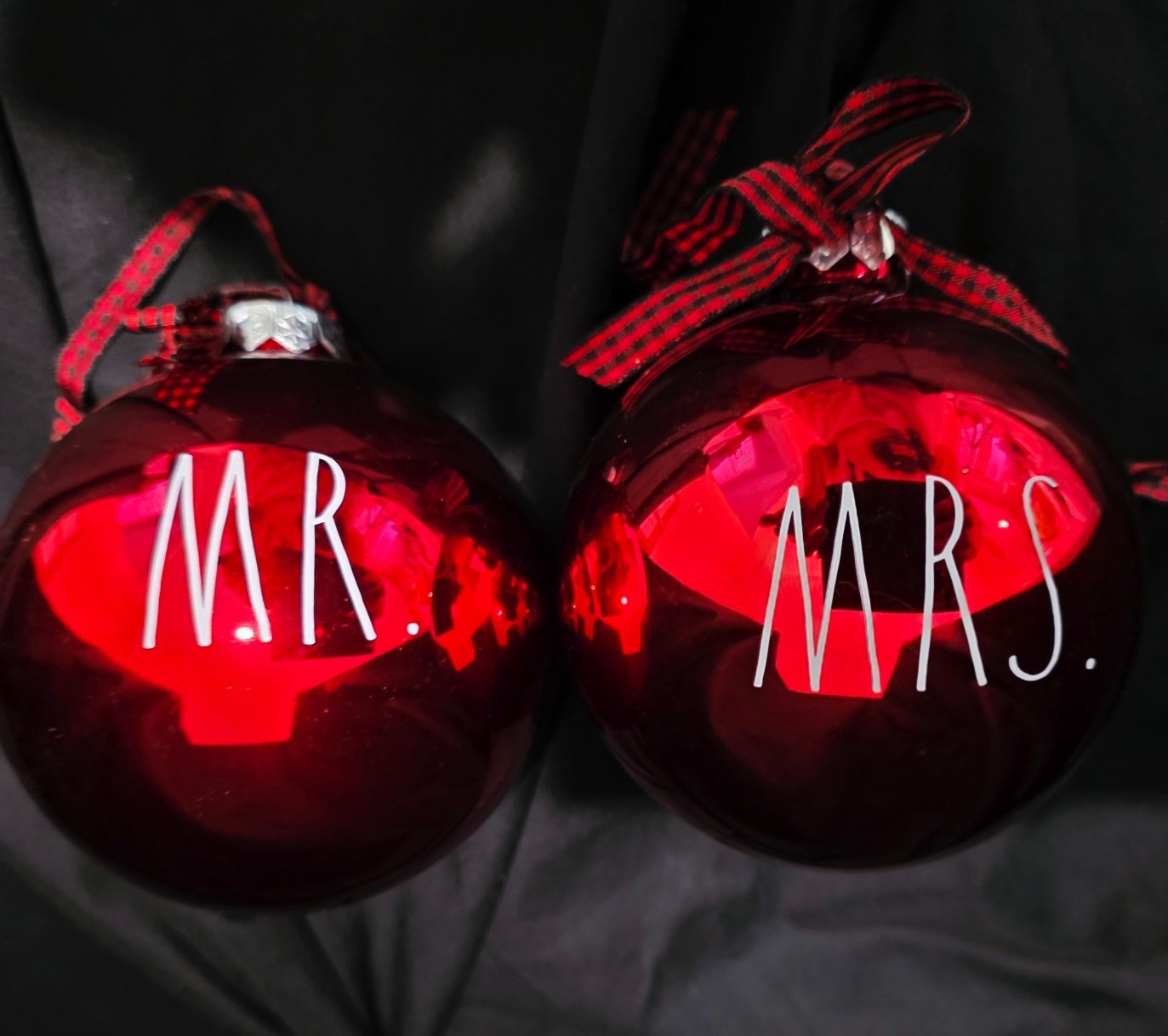 Rae Dunn MR & MRS Red Glass Christmas Ornaments I set of 2 ornaments