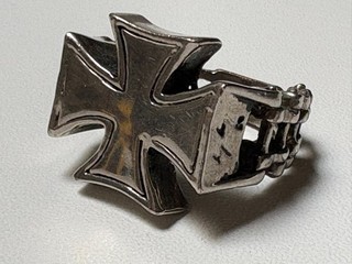 Vintage Men's Jewelry Silver Iron Cross Ring Lightning Bolts & Chain Link Band