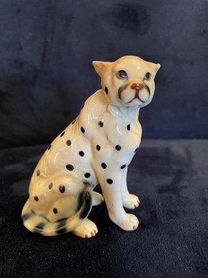 VTG Spotted Leopard Jaguar Wild Jungle Cat Sitting Figurine 3.5'' Ceramic