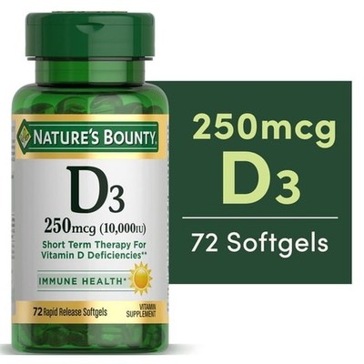 Nature's Bounty Vitamin D3 10000 IU Softgels 72Ct Immune Bone