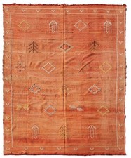 Rare Hand Knotted Vintage Morocco Sumouk Kilim Silk Area Rug 10 x 6 Ft