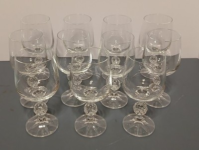 Vintage Bohemia Crystal  Claudia  Wine Glasses - Faceted Ball Stem - Set of 11 