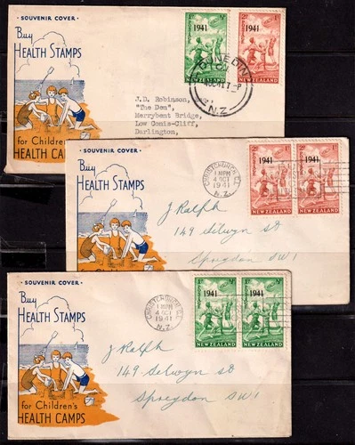 New Zealand Health Stamps. FDC / Cover's.  1941 Ovpt. Used. #2225