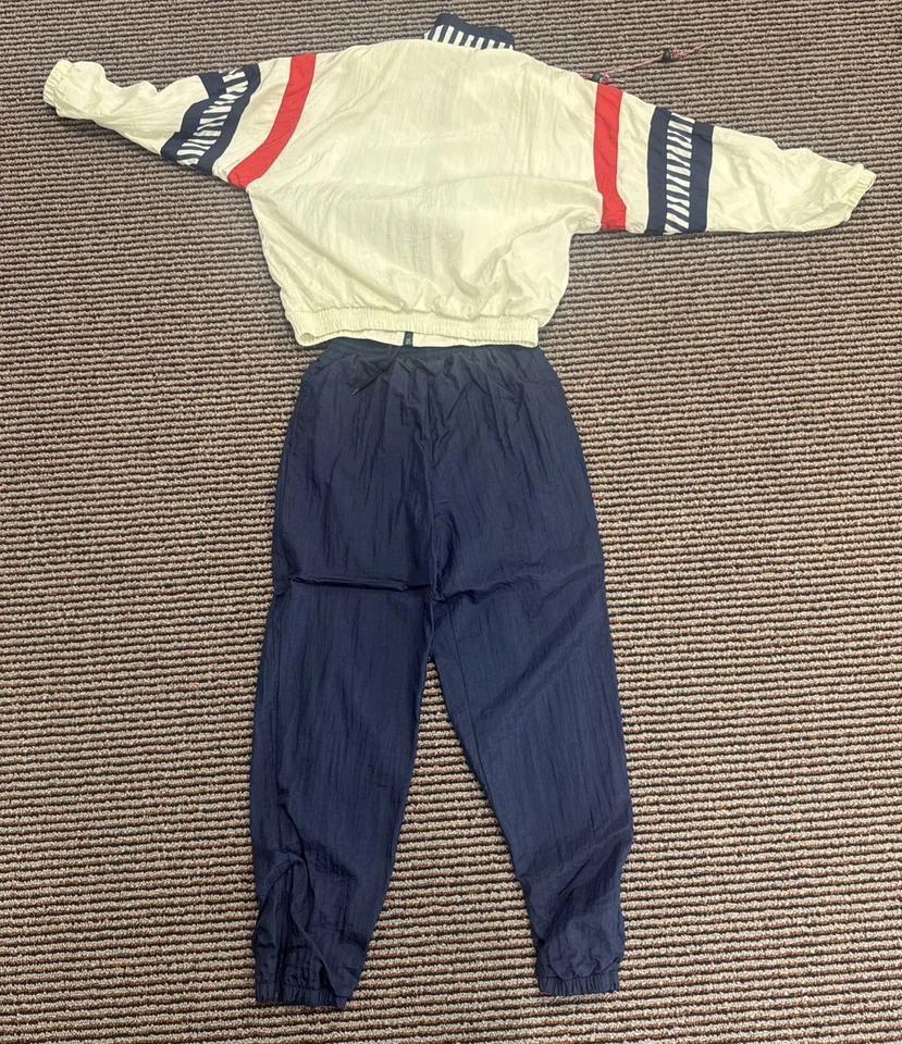 Traje de chándal cortavientos vintage de los años 80 para mujer EB SPORT mediano rojo blanco azul E-B Foto 4 de 4