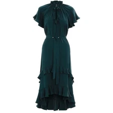 Zimmermann Silk Midi Dress Size OP Short Sleeve Forrest Green Ruffle Event Party