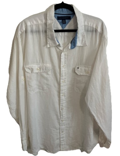 Camicia Tommy Hilfiger XXL bianca ALTA lino leggera accademia minimalista tasche 52" - Foto 1 di 4