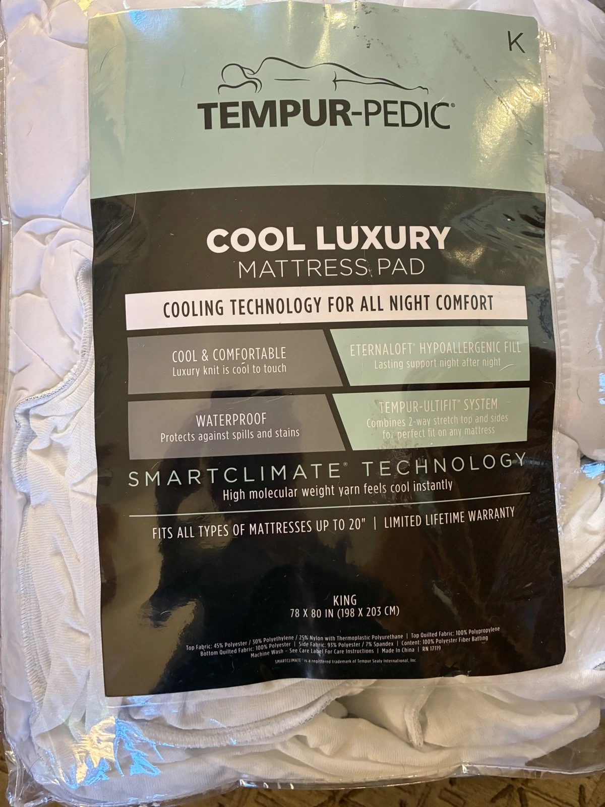 Tempur-Pedic King Size Mattress Pad Perf Cooling New, $219 retail - see note
