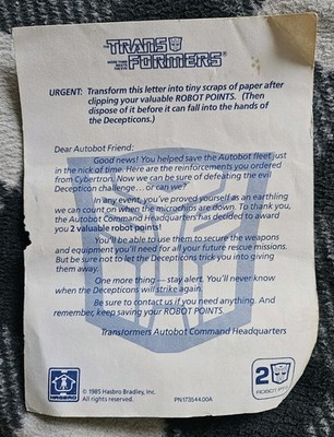 Transformers G1 S.T.A.R.S. Robot Points Letter Insert 1986 Rare