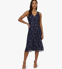 Adrianna Papell Womens Floral Sequin Embroidery Dress