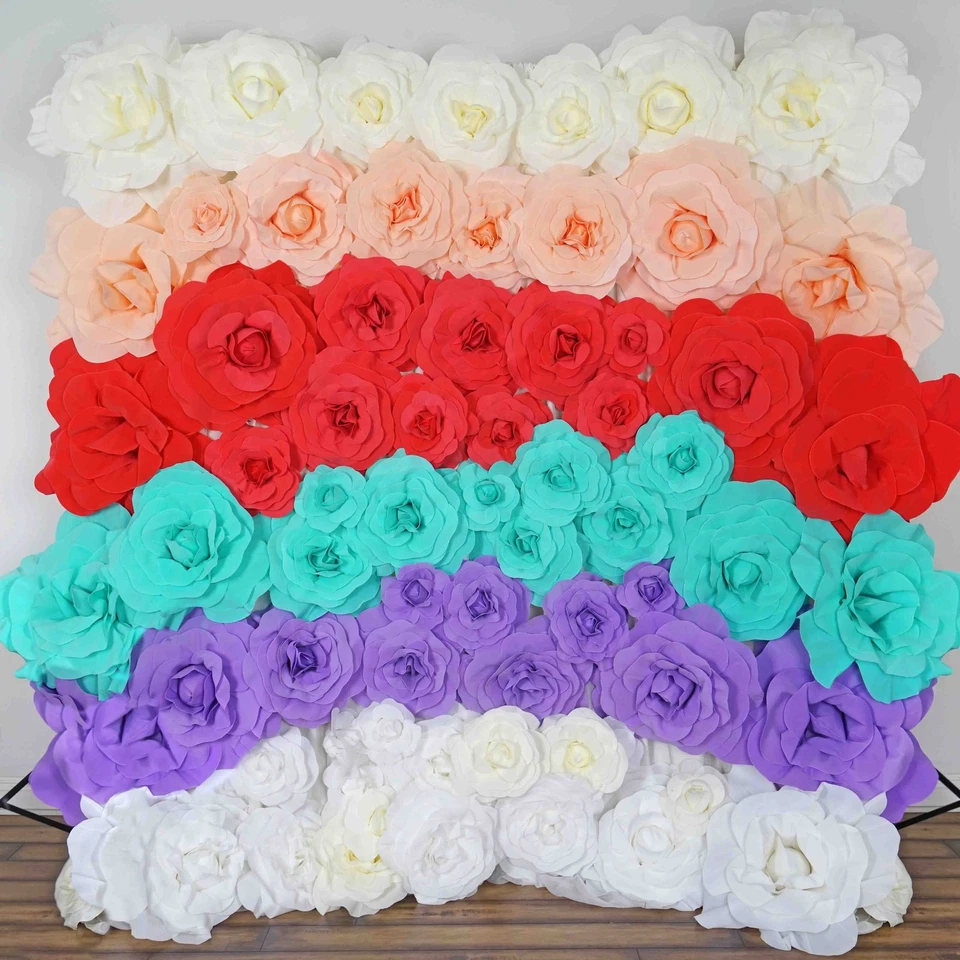 12 pcs 8" White Artificial Large Roses Flowers Wall Backdrop Party Wedding - Image 4 of 4