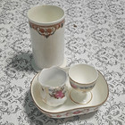 Antique Cauldon China Vanity  Bathroom Set Signed Floral NY 4P Lot