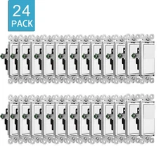 Wall Rocker Light Switch 15A 120/277V On Off Single Pole UL Listed White 24 Pack