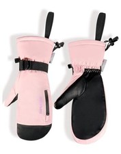 Ski Mittens Men Women, Waterproof Snowboard Mittens Gloves Touch Small Pink
