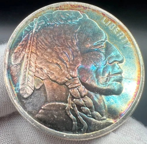 Crazy Rainbow toning 1oz 2014 Indian Head/Buffalo Silver Round