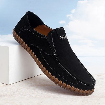  Low Top Flat Bottom Versatile Leather Handmade Loafers Commuting Male Shoes 