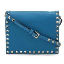 Valentino Leather Rockstud 2Way Shoulder Bag Women Blue One Size