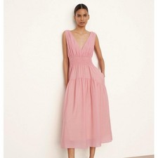 VINCE Smocked V-Neck Maxi Dress Barbie Pink {XX41}
