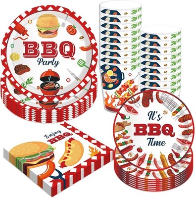 BBQ Party Decorations BBQ Plates Napkins Cups,Disposable Paper Picnic Supplies f