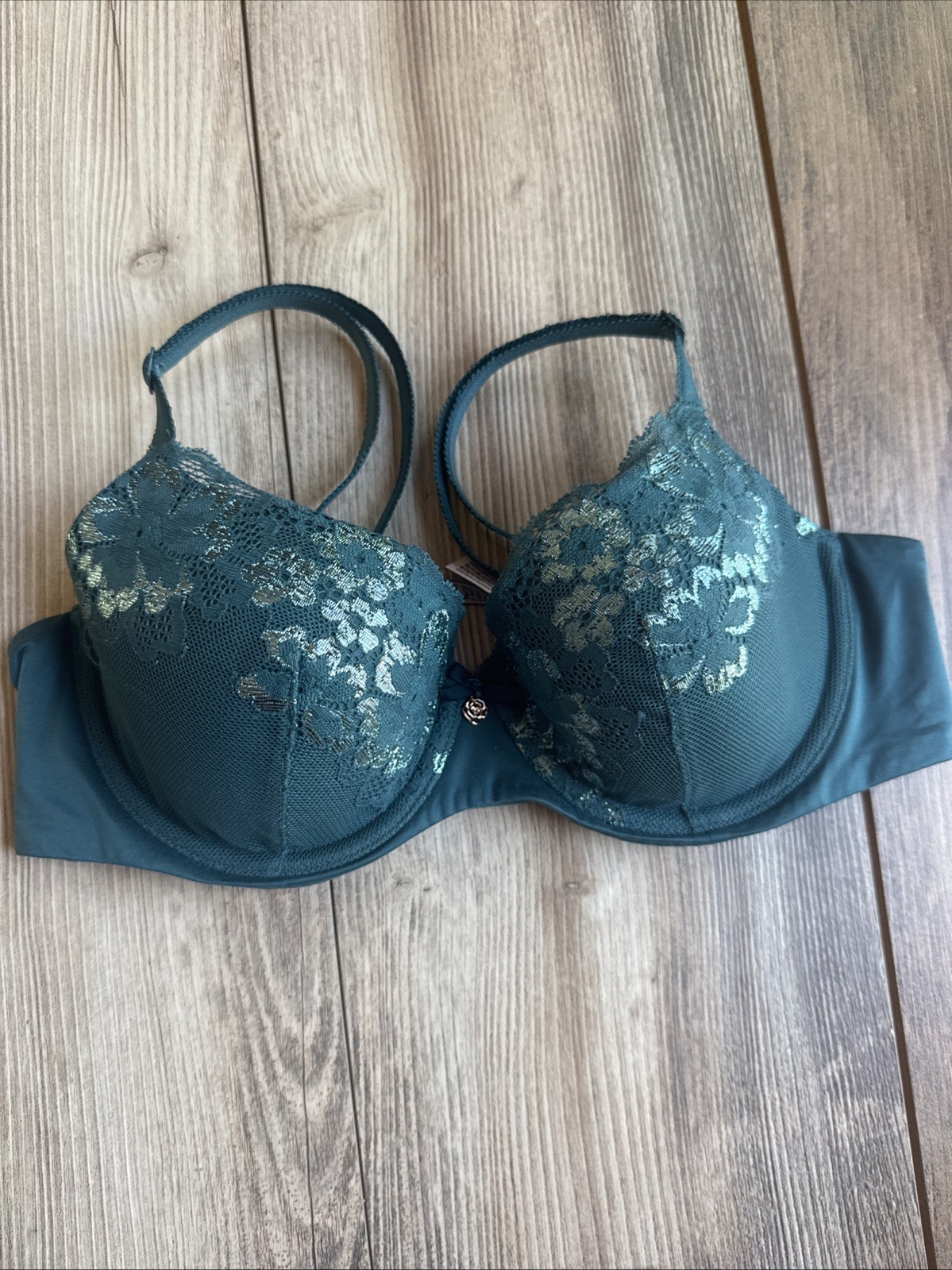 Victorias Secret 34C Body By Victoria Lined Demi Bra Green Floral Lace BBV