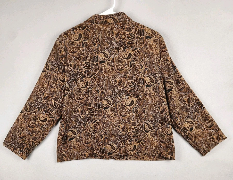 Briggs Petite Jacket Womens 12P Brown Paisley Zip Front Lined Stretch - Image 2 of 4