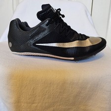 Mens Nike Rival Sprint track shoes with metal spikes Black with White swoosh