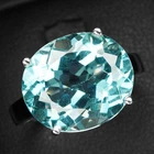 925 Sterling Silver White Gold Rings Classically Blue Aquamarine Oval 7.12Ct