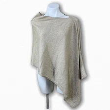 Tahari Cashmere Linen Shawl Poncho Cape Beige Cover Up Fall Christmas One Size
