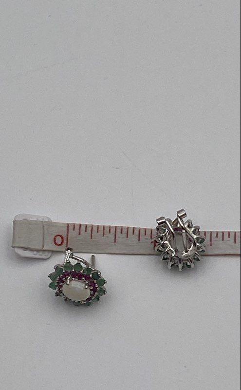 925 Sterling Silver Emerald And Ruby Stud Earring… - image 6