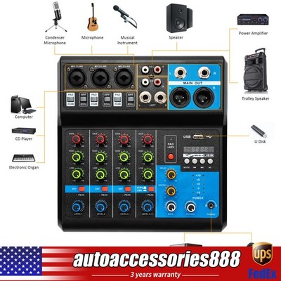 5-Channel Mixer with Bluetooth, USB, and Reverb for Live Audio Mixing