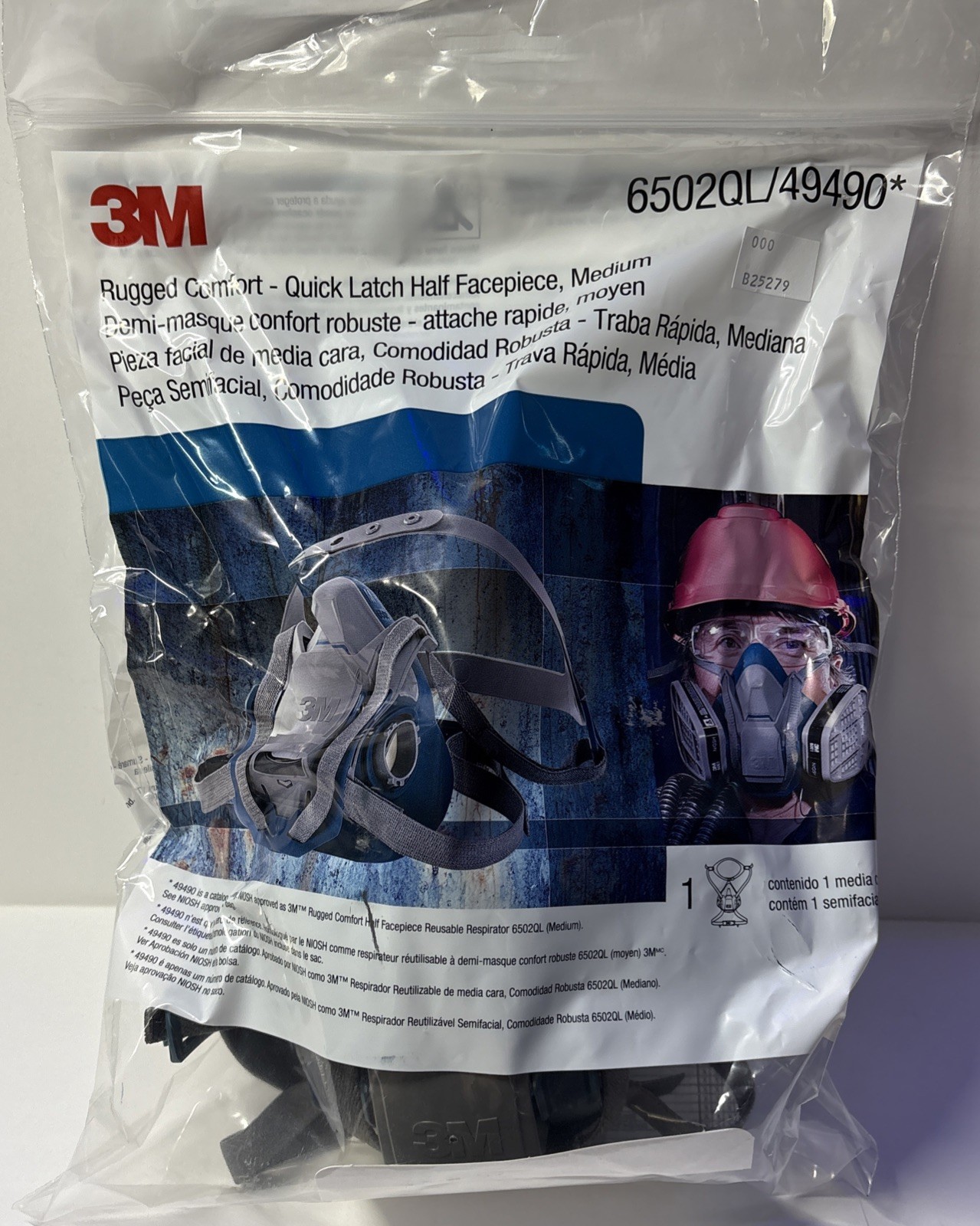 3M 6502QL Rugged Quick Latch Reusable Half Facepiece Respirator Mask Medium