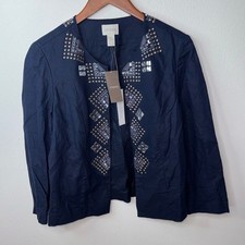 Chico  s Navy Blue Jacket Studded Crystal Embellished Blazer Size 1