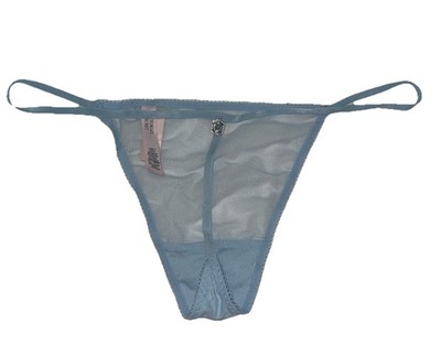 Victoria s Secret NWT Sheer Mesh String Thong Panty Blue Rhinestone Charm 2XL