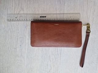 Fossil Logan Damen Clutch Leder RFID blocked Reißverschluss Echtleder Braun