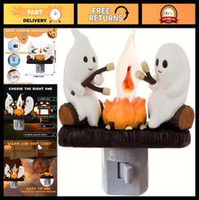 Spooky Ghost Campfire Nightlight - 3D Flickering Halloween Decor, Marshmallow Li