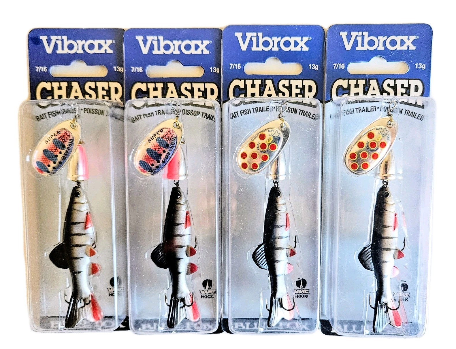 (4) Blue Fox Vibrax Chaser Inline Spinners Size 3 - 7/16 oz 2 Colors In Set New - Image 1