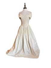 Vintage Jessica McClintock Ivory Beaded Jacquard Bridal Wedding Gown