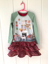 Lindo Vestido Niñas-OILILY-Rojo/Verde 3 Niveles Algodón Capas-Talla 122 (7 Años) Usado en Excelente Condición